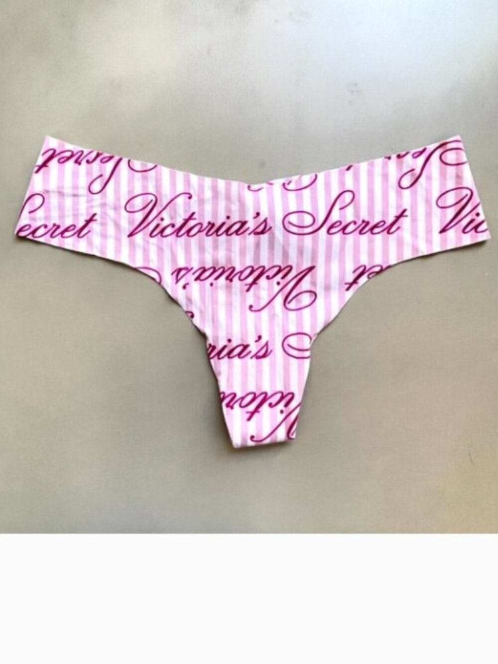 New Victoria's Secret Panty Thong Pink White Stripe Logo NWT Small